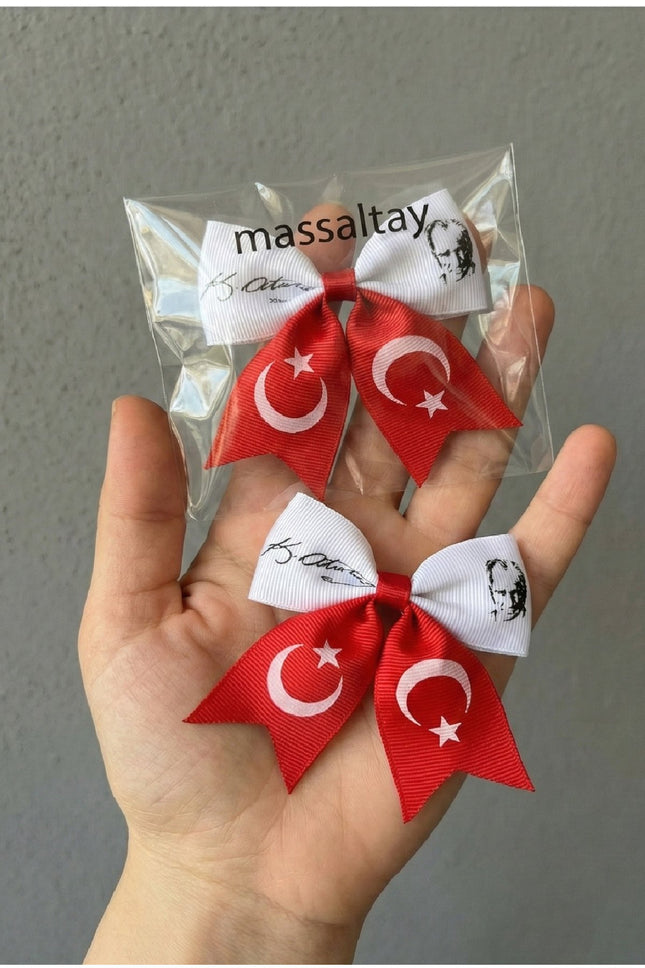 2 Adet Türk Bayrağı ve Atatürk İmzası Klipsli Toka Seti – 29 Ekim 23 Nisan Özel
