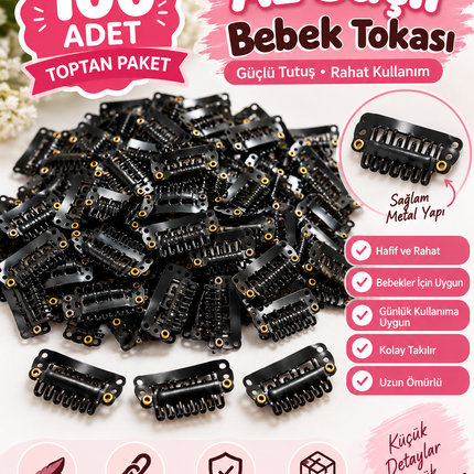 Az Saçlı Bebek Tokası Siyah Metal Çıtçıt Klips Toka – Bebek Saç Aksesuarı